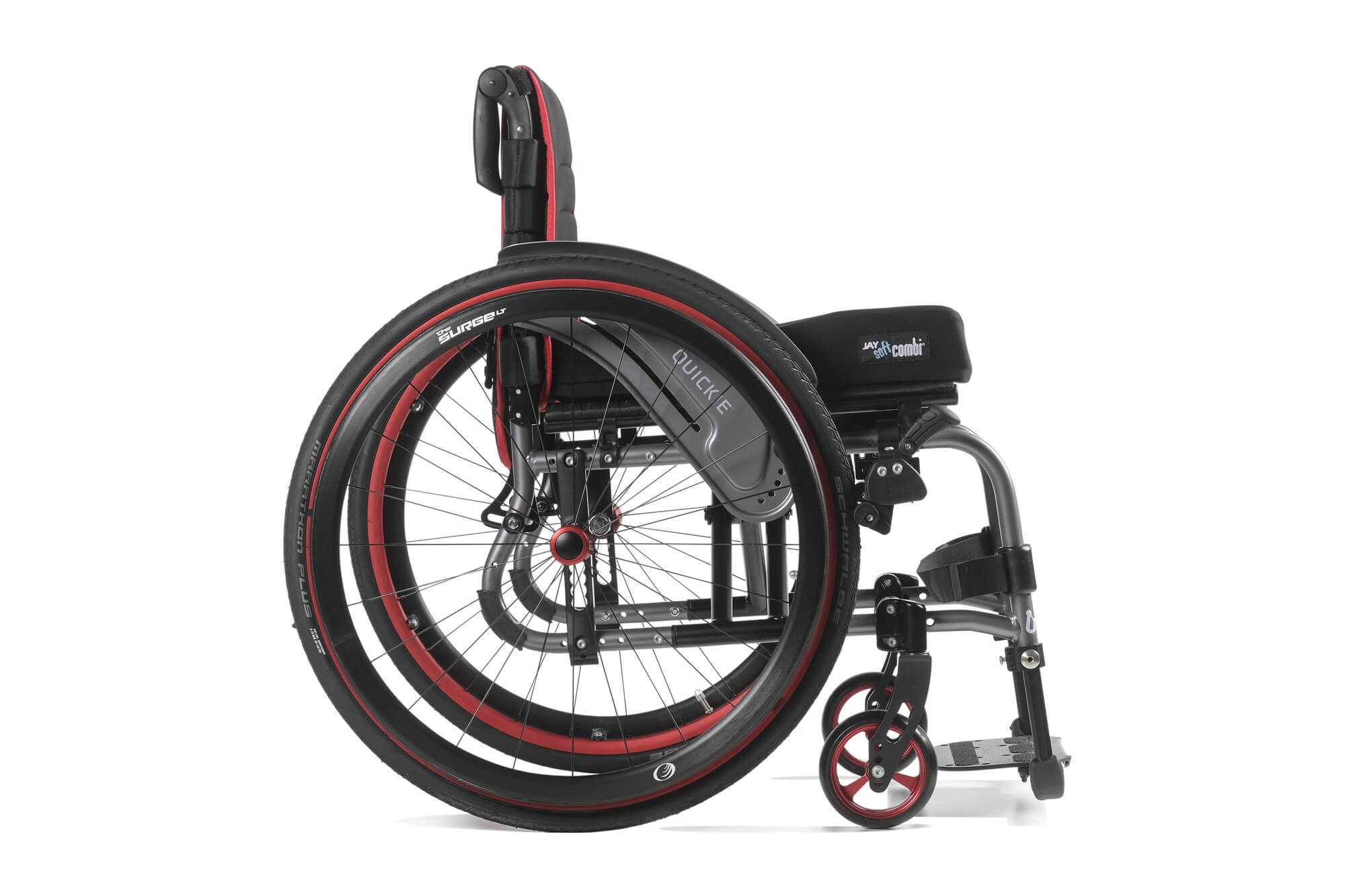 Quickie Life F Chair in red and black side view