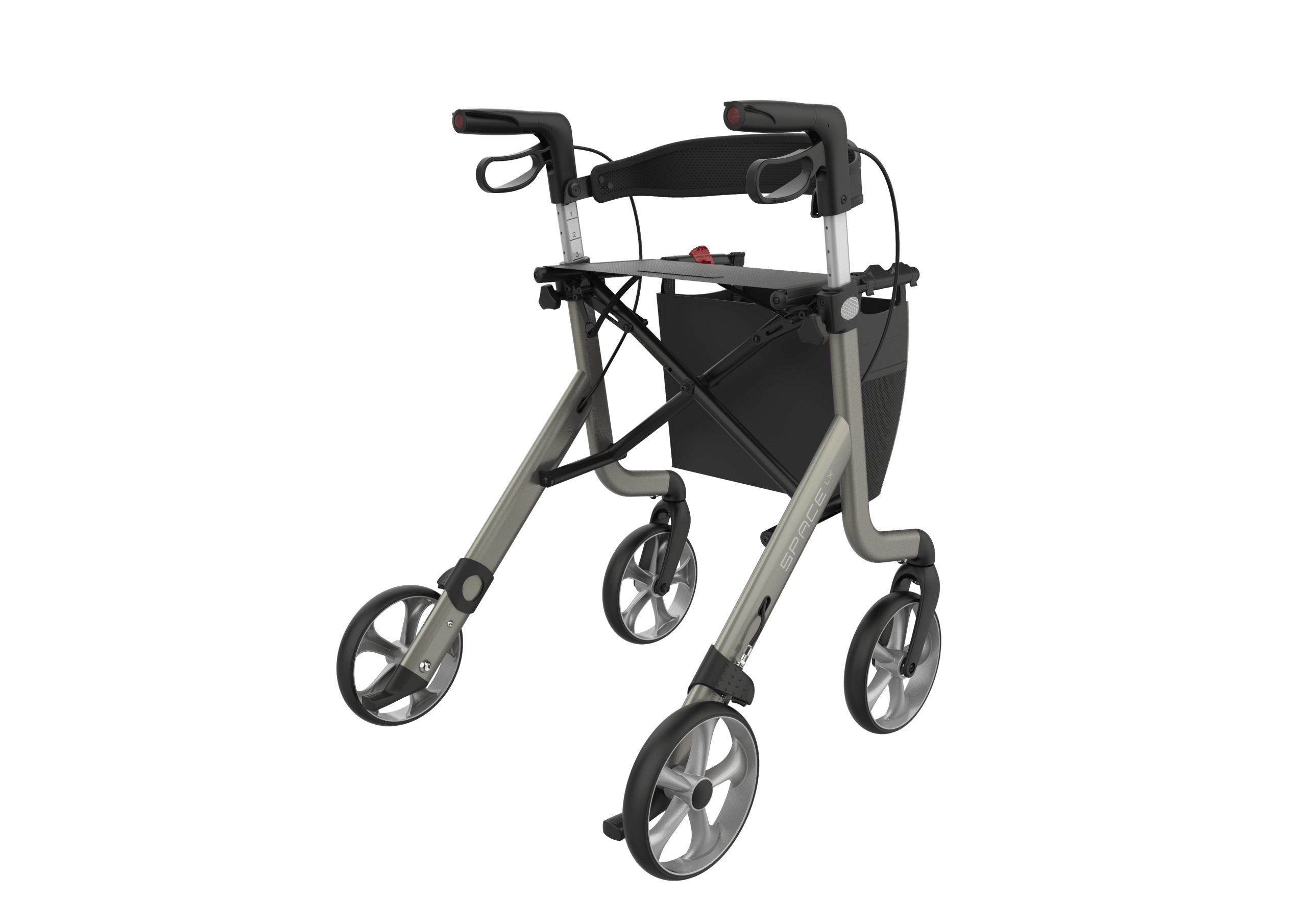 Space LX rollator in champagne from the back