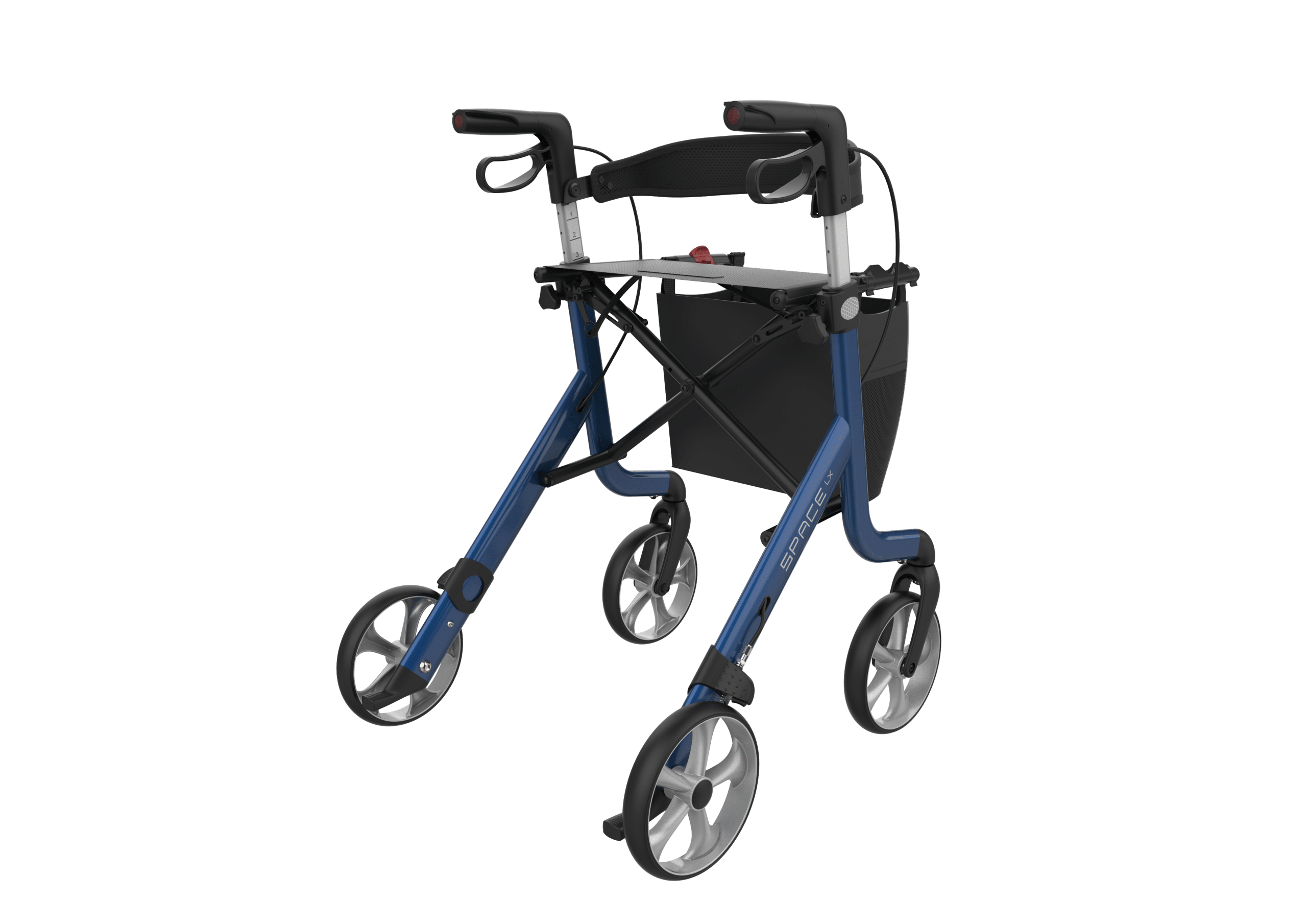 Space LX rollator in blue from the back